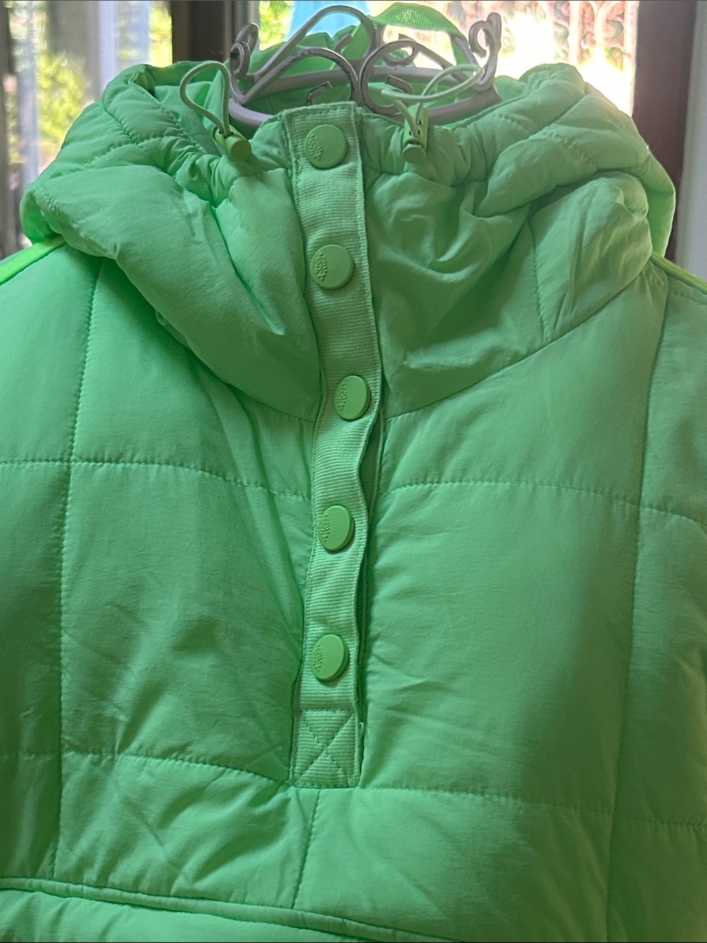 Neon Green Quilted Puffer Hoodie Jacket - Picture 5 of 6